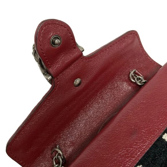 Auth GUCCI Dionysus 476432 Black White Bordeaux Tweeds Leather - Shoulder Bag - Picture 16 of 16